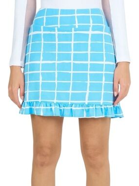 IBKUL Skort Women Blue White Cordova Print Ruffle Trim Athletic Size M NWT